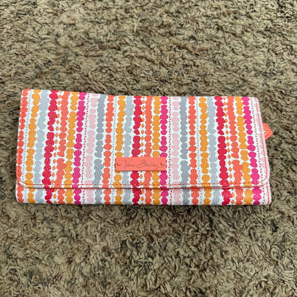 Vera Bradley Ziggy Zinnia Trifold Wallet Faux Leather Multi Stripe Billfold